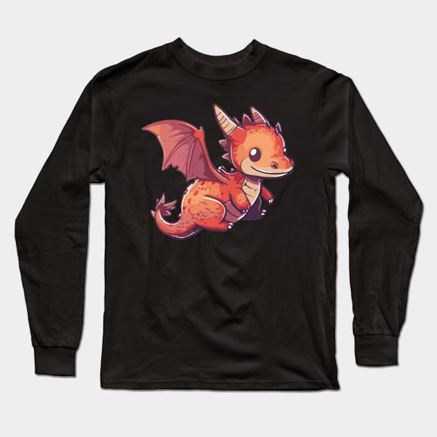 Red kawaii dragon Long Sleeve T-Shirt by Tiny crafty aliens